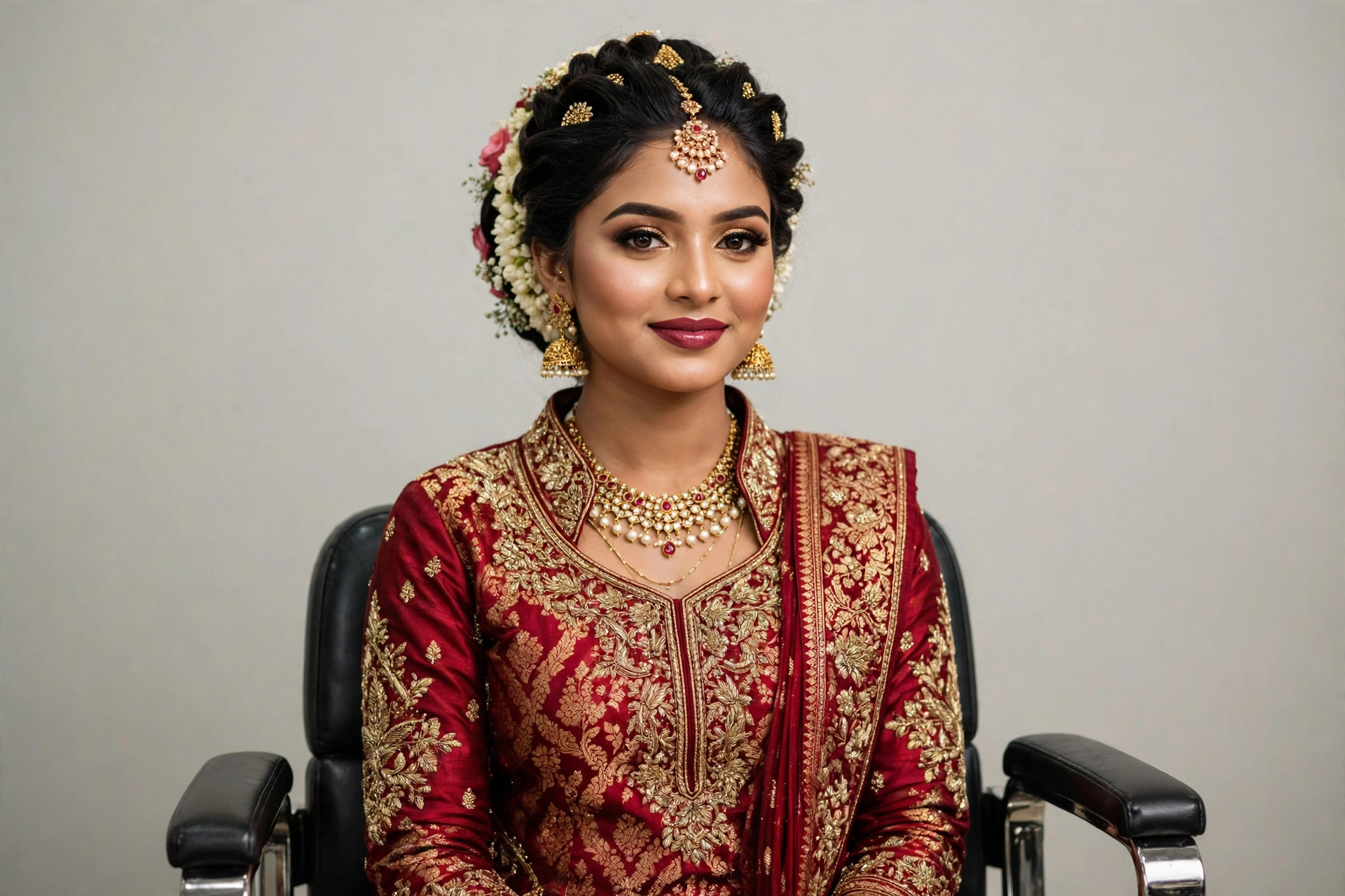 Same woman with stunning bridal makeup after salon visit